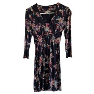 BODEN NAVY PATTERNED 3/4 SLEEVE DRESS